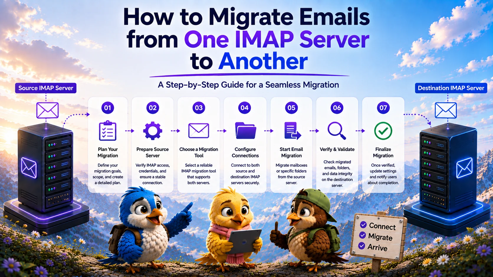 Diagram showing how to migrate emails from one IMAP server to another securely | MigrateZilla