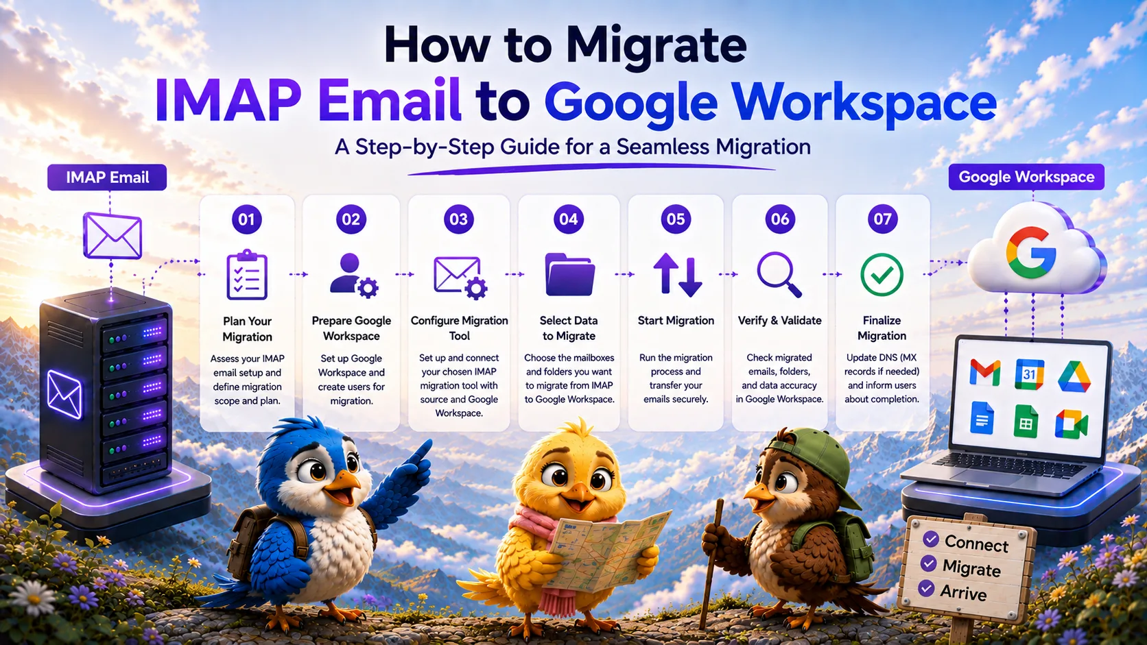 Diagram illustrating an IMAP migration to Google Workspace | MigrateZilla