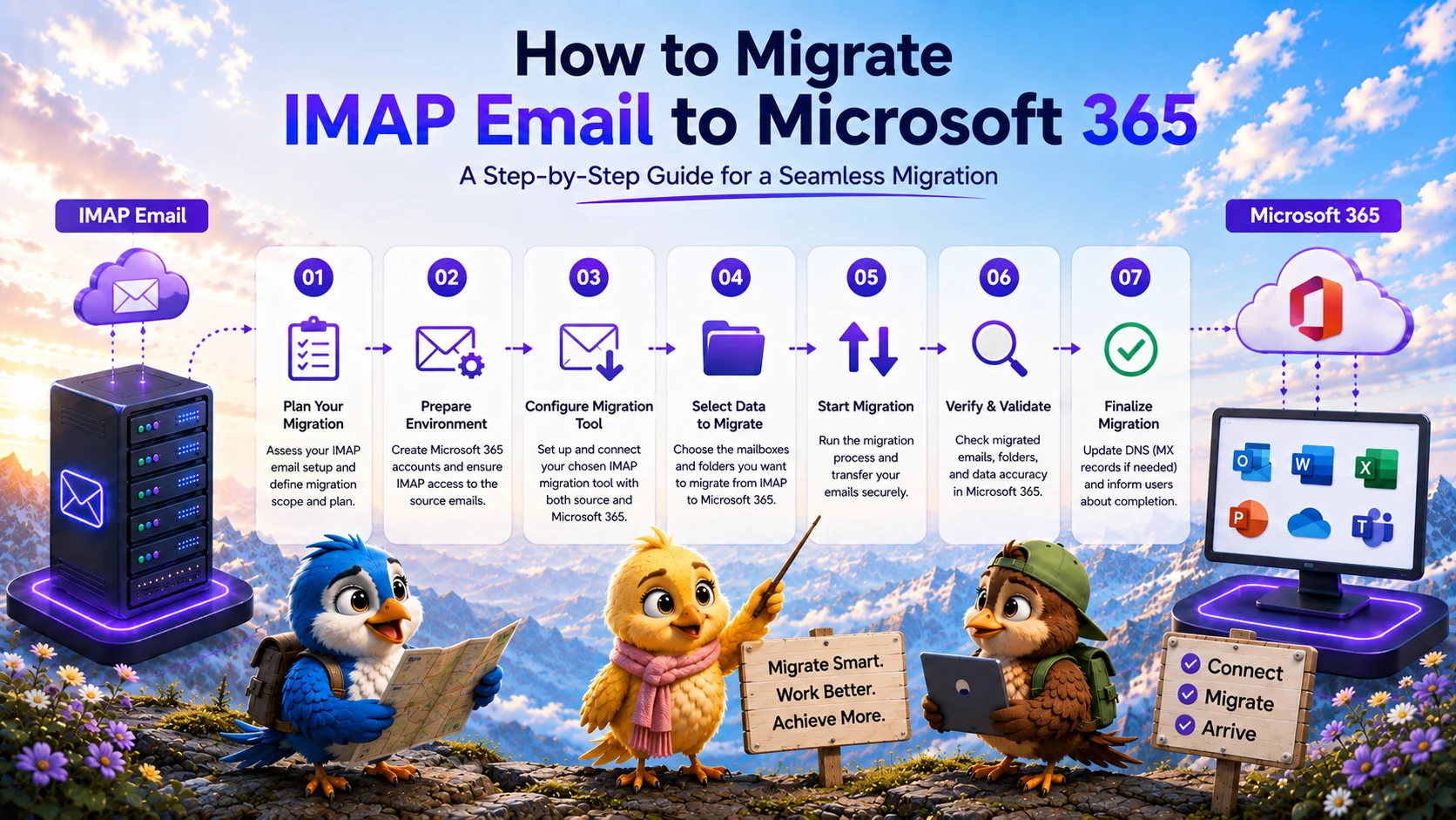 Diagram illustrating an IMAP migration to Microsoft 365 | MigrateZilla