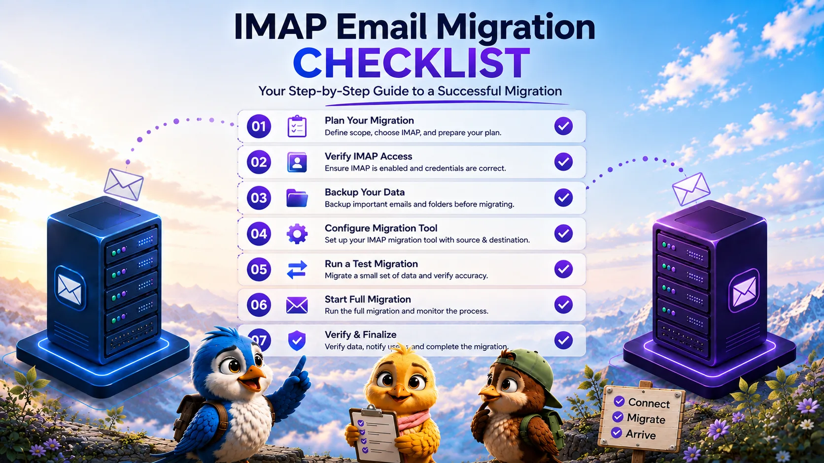 An IT administrator checking off items on an IMAP email migration checklist | MigrateZilla